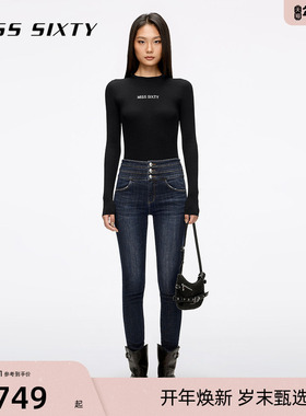 Miss Sixty2025秋季新款牛仔裤女高腰九分紧身裤小脚铅笔裤含羊绒