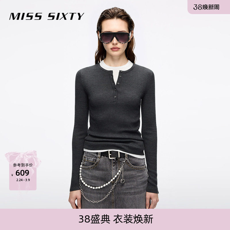 Miss Sixty2026春季针织衫女羊毛桑蚕丝混纺两件套上衣