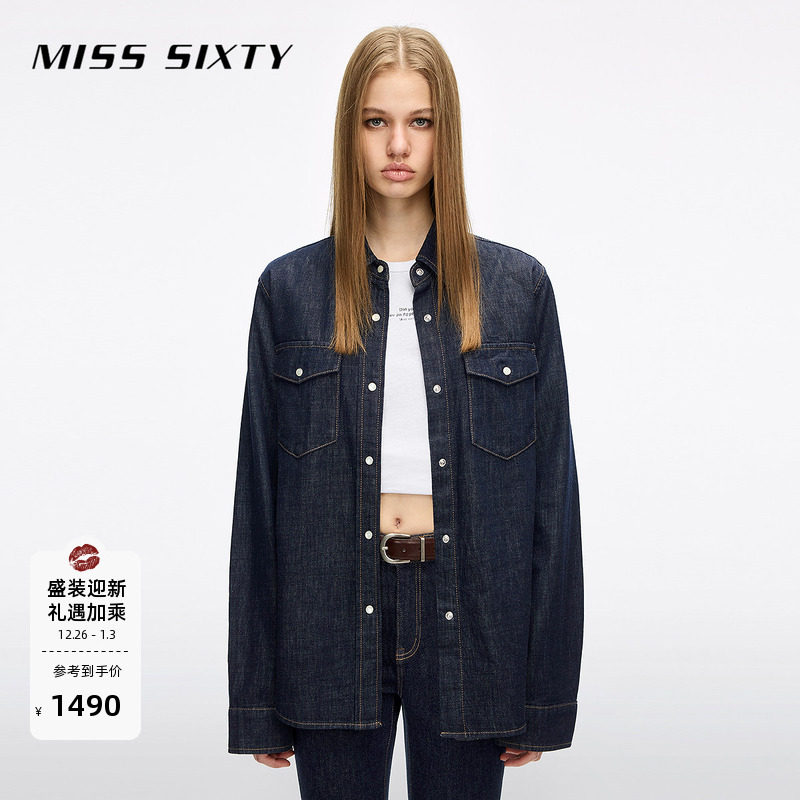 Miss Sixty2026春季新款牛仔衬衫女翻领工装口袋单排扣