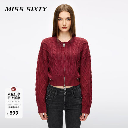 【新年穿搭】【保暖羊毛】Miss Sixty25冬季新款针织外套红色毛衣
