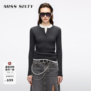 女羊毛桑蚕丝混纺两件套上衣配背心毛衣 针织衫 Miss Sixty25秋新款