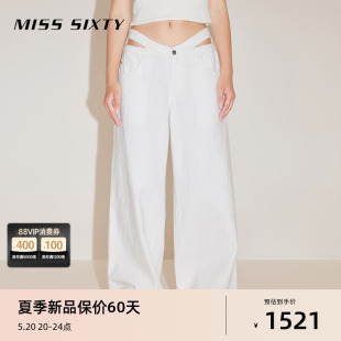 牛仔裤 Miss 新款 女简约白色性感蝴蝶腰宽松阔腿裤 Sixty2024春季