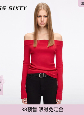 【免定金】Miss Sixty26春季新款针织衫一字领混纺短款上衣