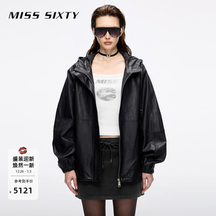 真皮外套女连帽拉链按扣宽松羊皮革贵气感 新款 Miss Sixty2025秋季