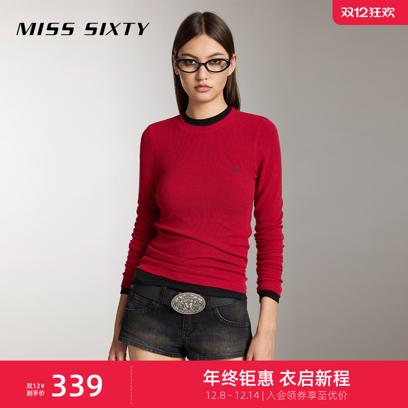 MissSixty含绵羊毛罗纹长袖T恤