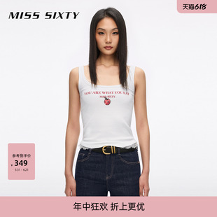Miss Sixty2026夏季新款无袖T恤女蕾丝拼接U领修身短款辣妹上衣