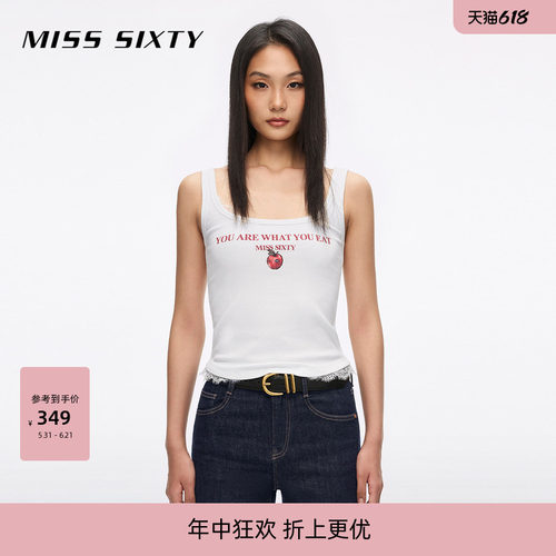 MissSixty印花蕾丝背心