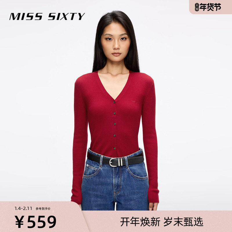 【新年穿搭】杨幂同款Miss Sixty25秋针织开衫羊毛桑蚕丝混纺红色