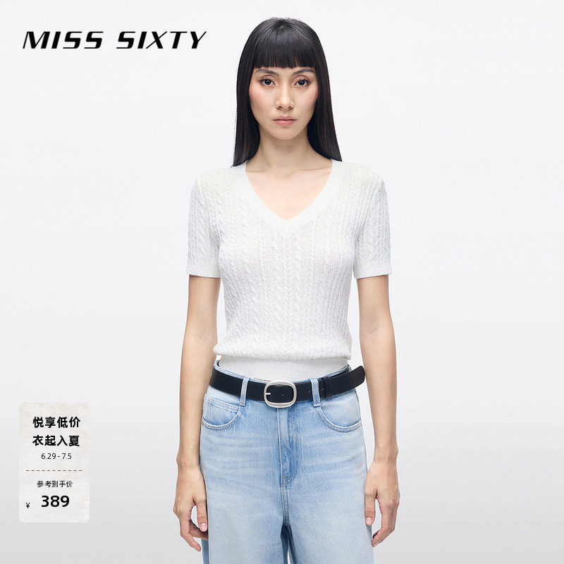 Miss Sixty2026春夏针织衫V领麻花肌理修身短款气质通