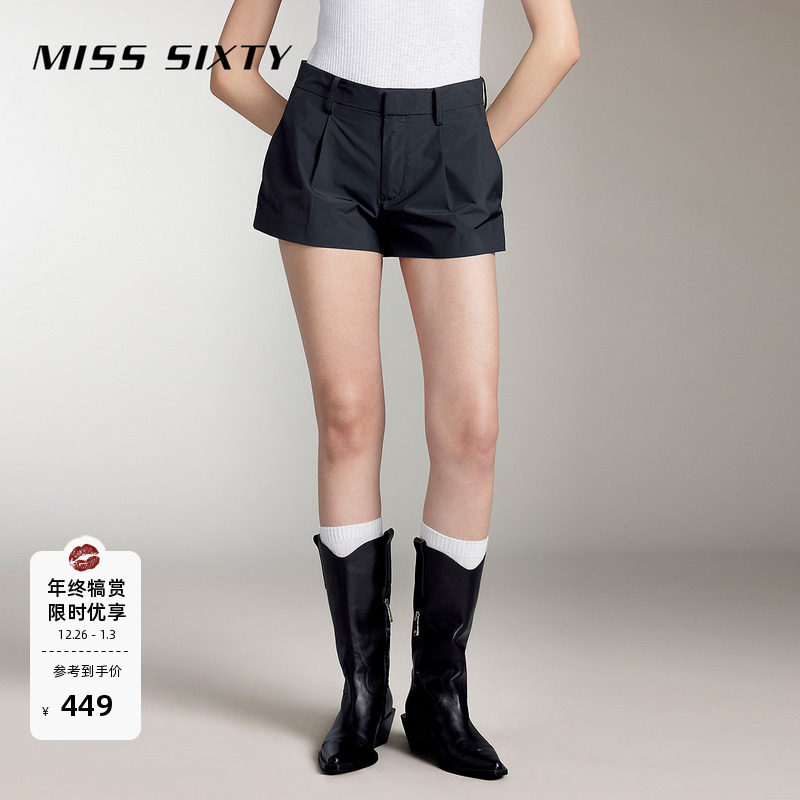 Miss Sixty简约休闲短裤高腰显瘦直筒裤纯色通勤气质百搭