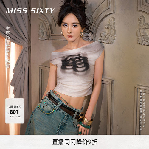 MissSixty一字肩徽标T恤