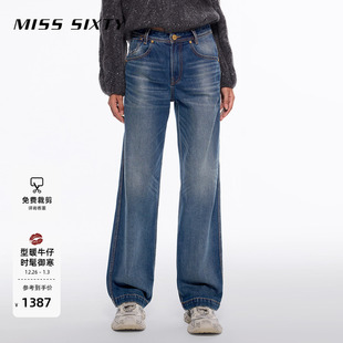 女士做旧洗水美式 Sixty牛仔裤 Miss 复古休闲直筒裤 保暖含羊绒