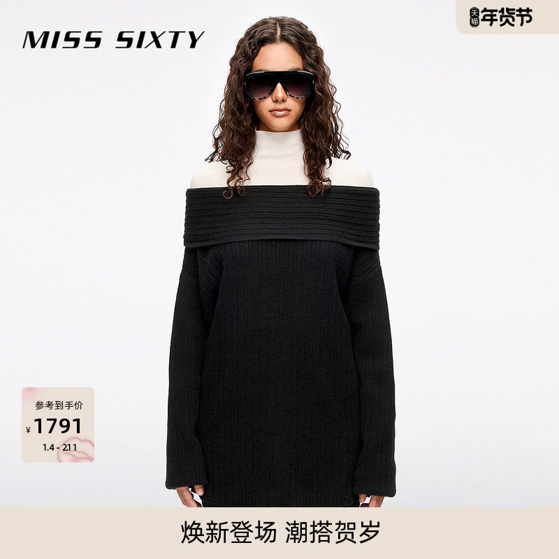 Miss Sixty2025冬季新款牦牛绒针织衫女一字肩坑条罗纹上衣毛衣,女装/女士精品,毛针织衫,淘宝优惠券,粉丝福利购,淘宝优惠卷