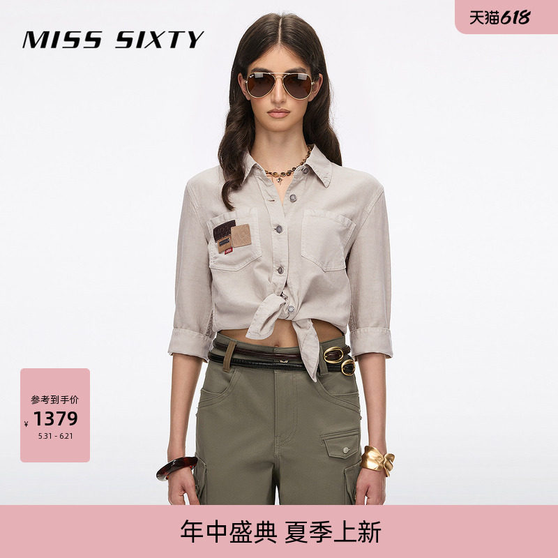 【含天丝】Miss Sixty2026夏季新款牛仔衬衫女亚麻棉质多皮牌中袖
