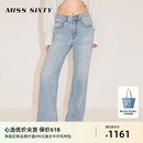 环保丹宁 Miss Sixty24春季 女高腰显瘦开衩直筒 新款 浅色牛仔裤