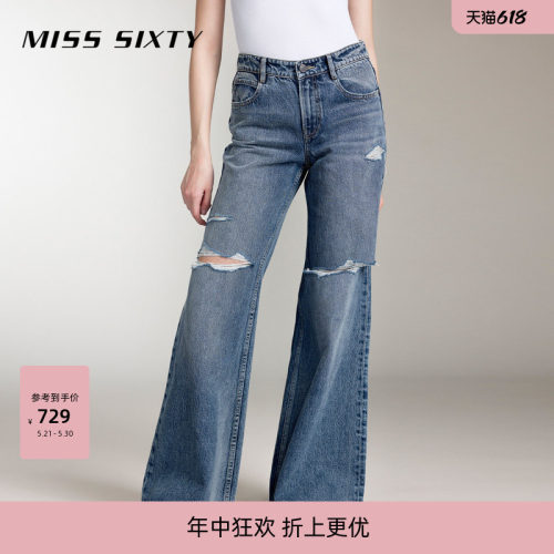 【杨幂同款】Miss Sixty牛仔裤显瘦破洞宽松直筒裤通勤百搭