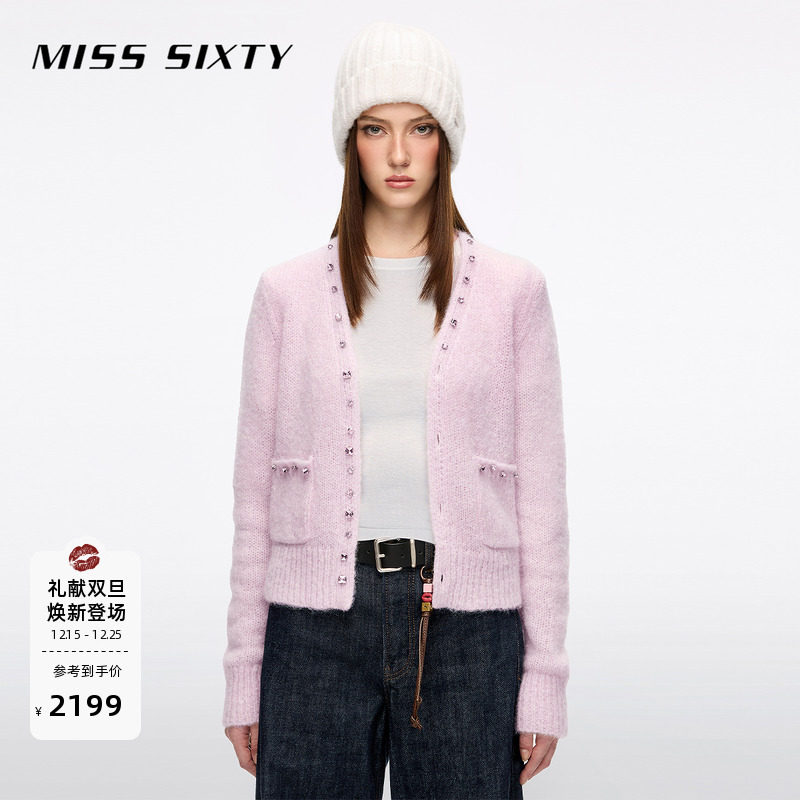 【新年穿搭】保暖马海毛Miss Sixty25冬新款针织外套女钉