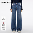 女复古洗水微弹宽松休闲垂感阔腿裤 Miss 牛仔裤 新款 Sixty2025秋季
