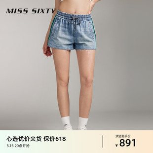 牛仔短裤 Miss Sixty2024夏季 新款 女松紧腰复古运动风撞色高腰显瘦