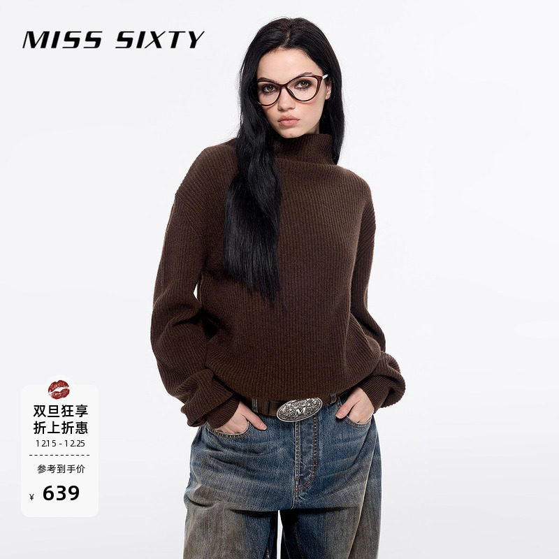 Miss Sixty牦牛绒针织衫女复古气质高领简约纯色休闲毛衣上
