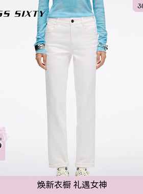 Miss Sixty2026春季新款牛仔裤女竹节纹简约休闲显瘦锥形白色裤子