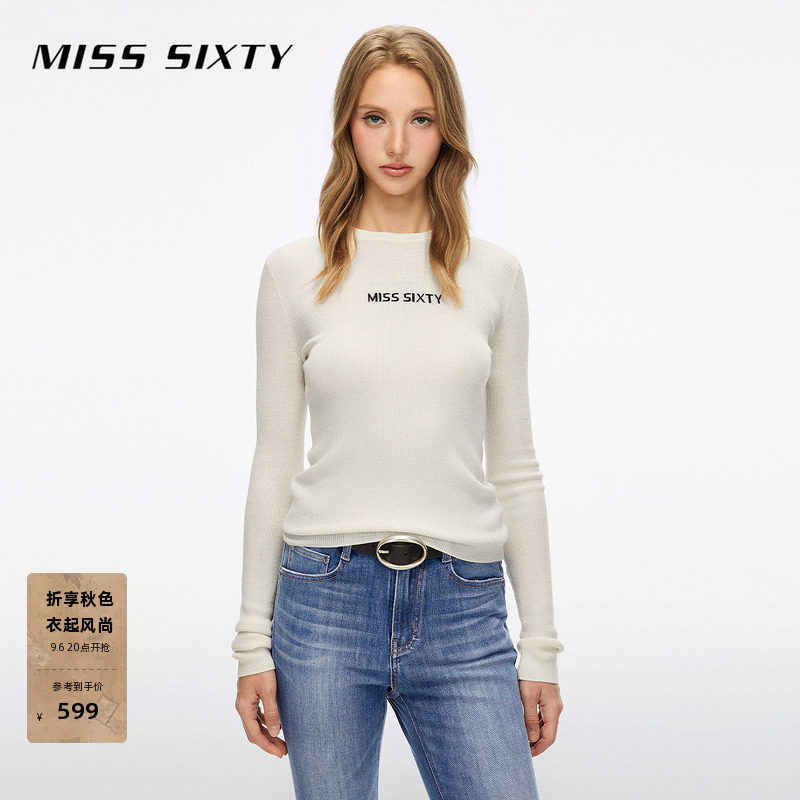 Miss Sixty2026秋季新款针织衫女圆领羊毛桑蚕丝修身徽标提花上衣