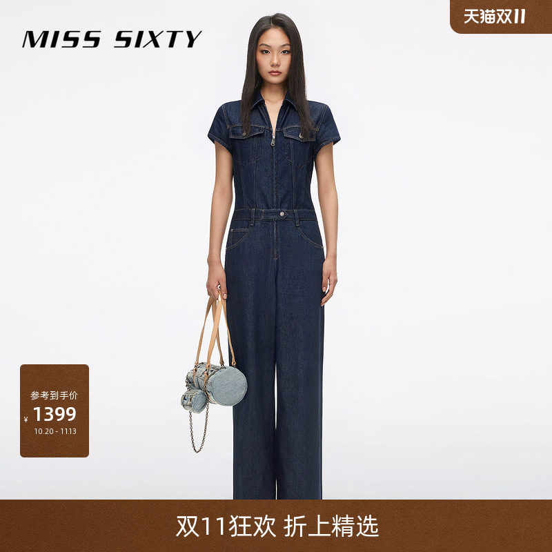 Miss Sixty2026夏季新款牛仔连体裤女拉链门襟复古翻领