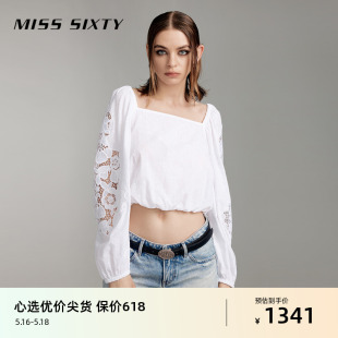 衬衫 女法式 Sixty2024夏季 方领镂空气质长袖 度假休闲上衣 新款 Miss