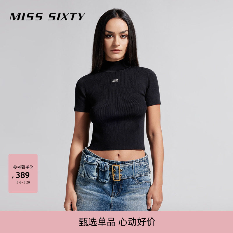 【桑蚕丝】Miss Sixty春夏针织衫半高领正肩打底衫内搭高智
