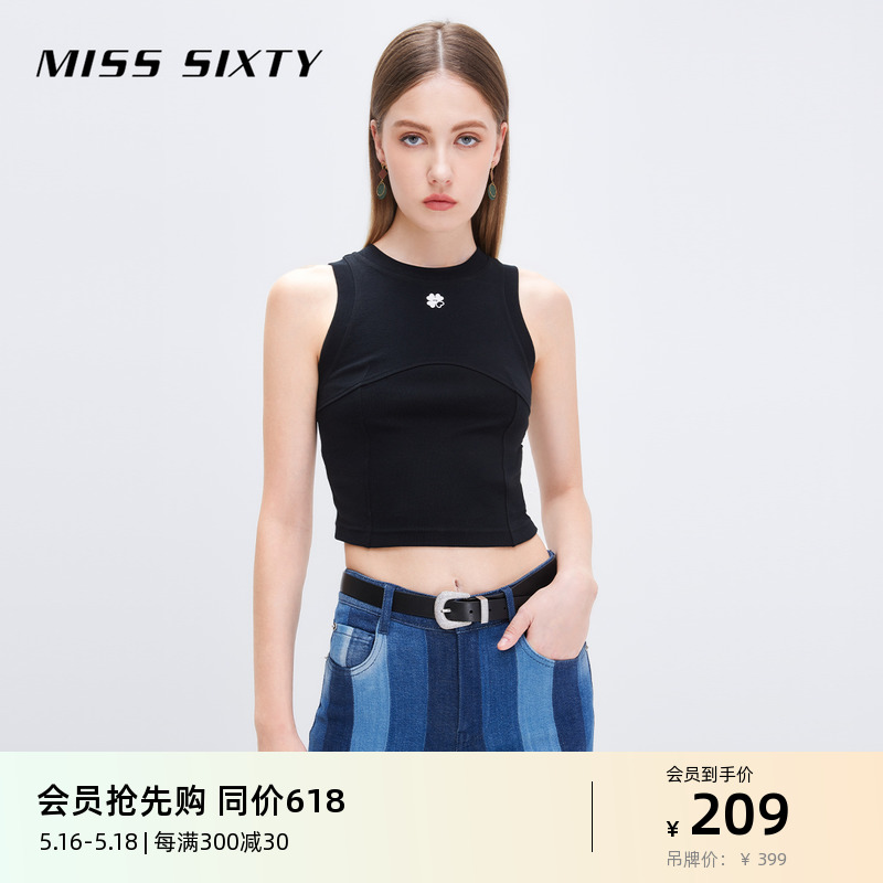 Miss Sixty背心女气质圆领套头小众设计弹力修身显瘦上衣时尚外穿 女装/女士精品 背心吊带 原图主图