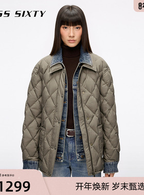 【保暖90鸭绒】Miss Sixty2025秋新款牛仔拼接羽绒服女外套假两件