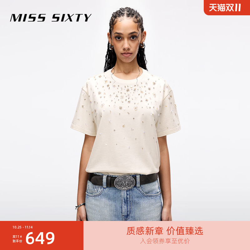 MissSixty重工钉珠圆领T恤
