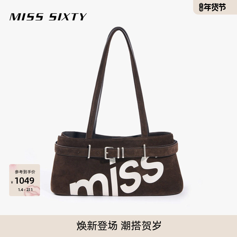 Miss Sixty2025秋季新款单肩包包女撞色字母磁吸夹层法棍包腋下包,箱包皮具/热销女包/男包,通用款女包,淘宝优惠券,粉丝福利购,淘宝优惠卷