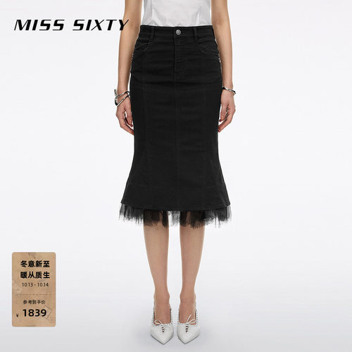 MissSixty网纱拼接牛仔半裙