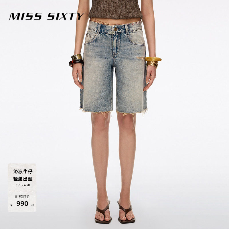 【含汉麻】Miss Sixty2026夏季新款牛仔短裤女脏污洗水