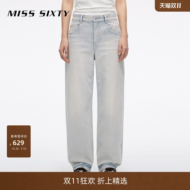 Miss Sixty2026夏季新款牛仔裤女中腰显瘦复古蓝磨白水洗萝卜裤