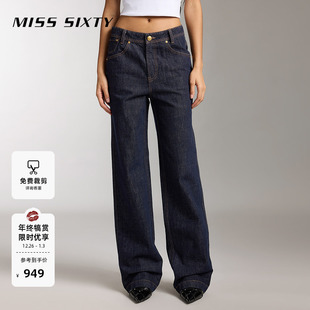 复古深蓝水洗显瘦百搭直筒裤 Sixty纯棉牛仔裤 Miss 明线 挺括有型