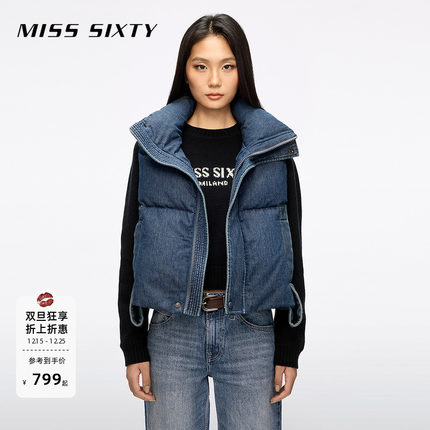 【保暖90鸭绒鹅绒】Miss Sixty2025冬季新款牛仔羽绒马甲背心立领