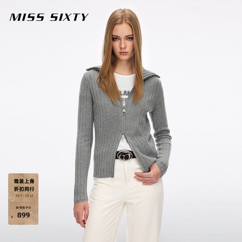 【羊毛棉混纺】Miss Sixty2026冬季新款针织开衫女翻领紧身外套