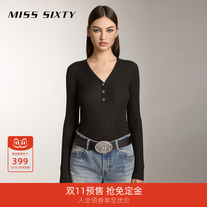 MissSixtyV领钻饰扣羊毛针织衫