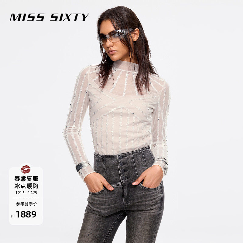 【闪耀派对】Miss Sixty25春秋款米白色长袖衬衫重工钉钻