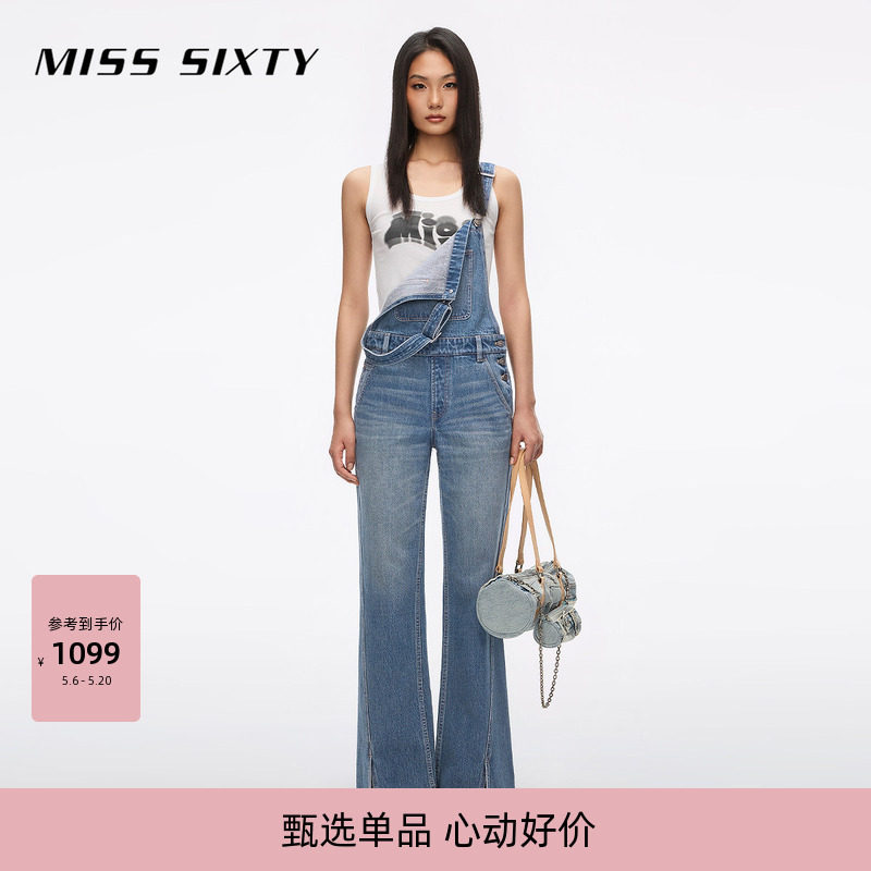Miss Sixty2026夏季新款牛仔连体裤女一体式前开衩直筒