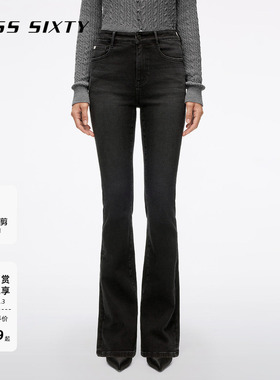 Miss Sixty2025秋季新款牛仔裤女不规则磨白中腰修身显瘦微喇叭裤