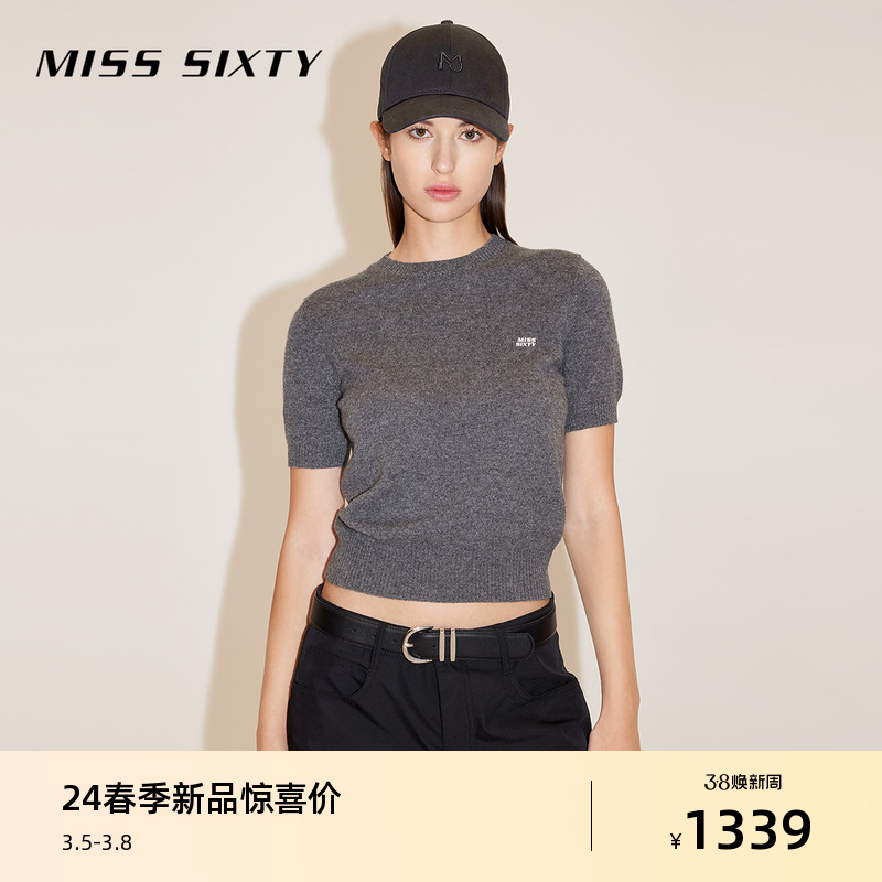 【格雷系穿搭】Miss Sixty2024春季新款羊绒衫女圆领短款针织气质