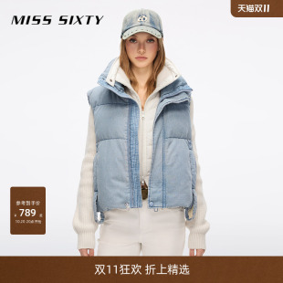 Miss Sixty2026冬季新款牛仔羽绒马甲女无袖立领复古90鸭绒外套