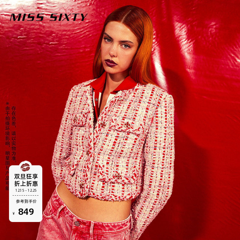 【新年穿搭】Miss Sixty花式呢外套女圆领短款单排扣法式小