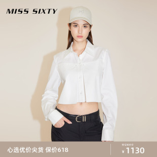 Sixty2024春季 新款 衬衫 休闲百搭 Miss 女长袖 polo领设计感白色短款