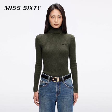 【七七酱直播间】Miss Sixty羊毛羊绒针织衫女高领长袖刺绣毛衣
