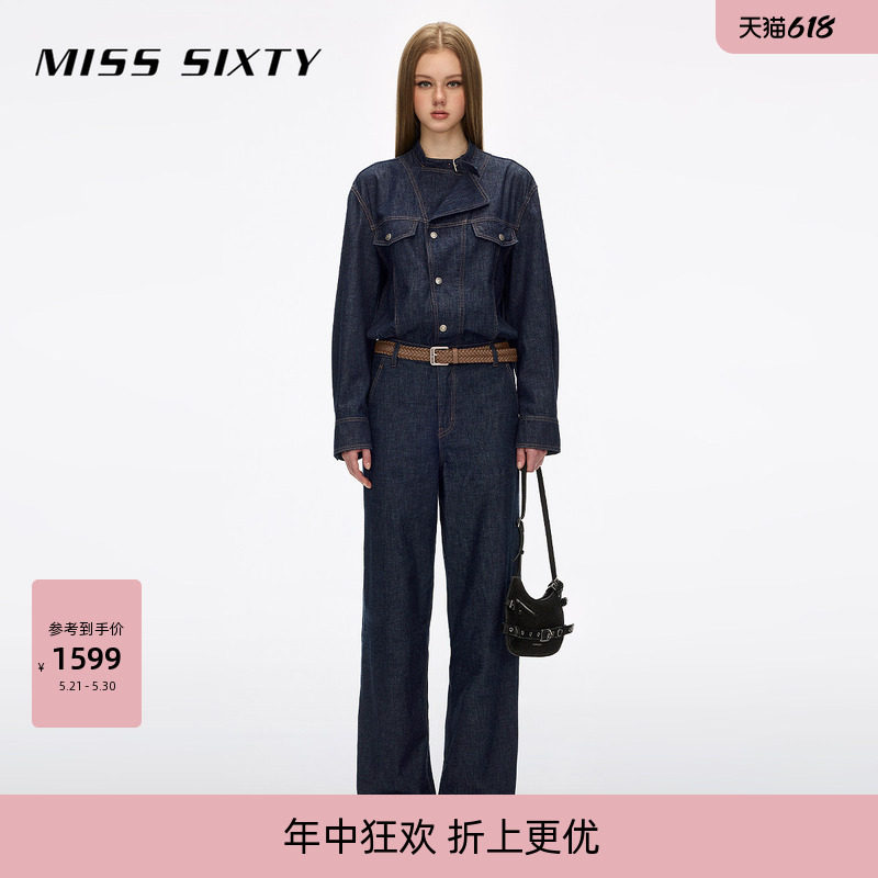 Miss Sixty2026春夏新款牛仔连体裤女袢带翻领配腰带复