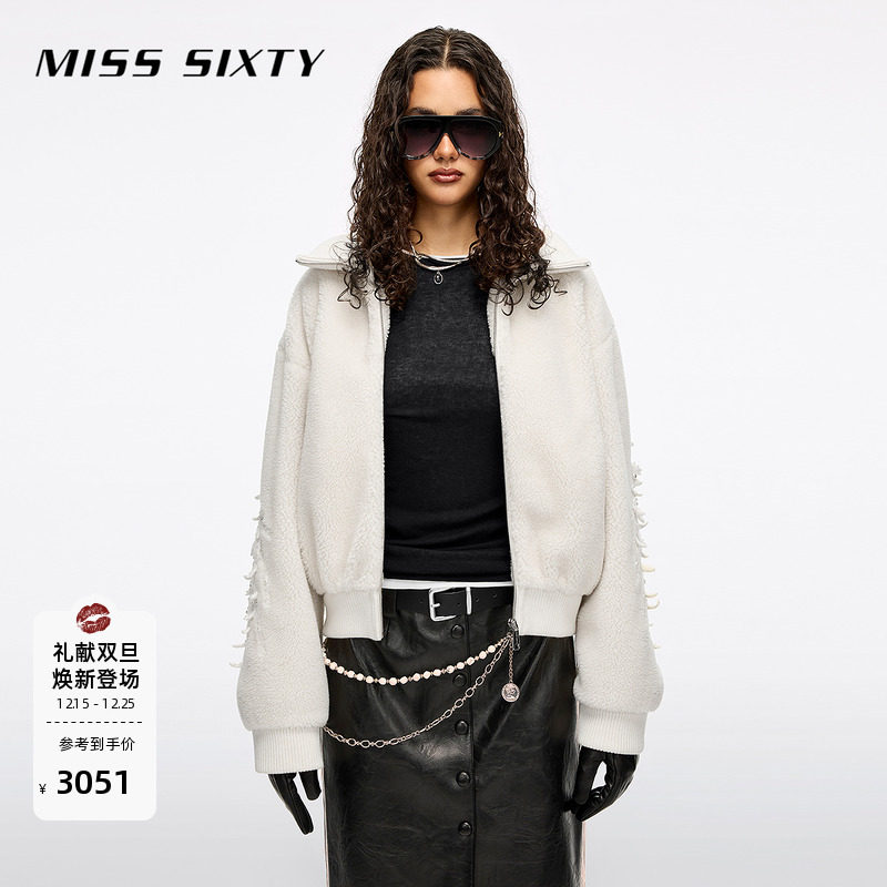 Miss Sixty2025冬季新款仿皮草外套女重工钉珠天使羽翼